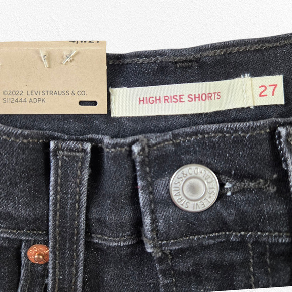 Levi's Black High Rise Frayed Hem Slim Cut Off Denim Jean Shorts Size 27 NWT - Picture 4 of 10